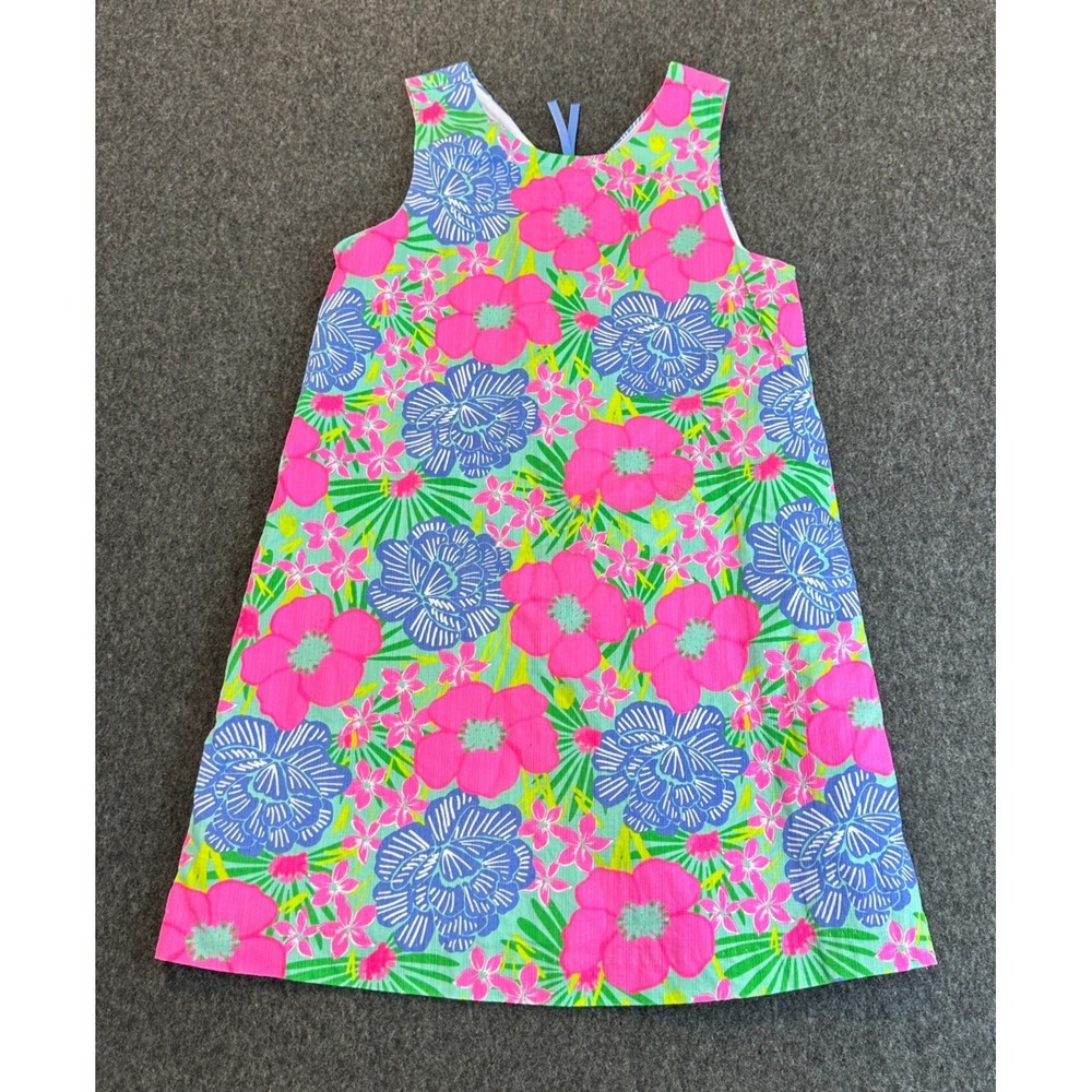 Tommy Bahama Girls Pink Blue Floral Cotton Pique Shift Dress Size 7 Tropical - Picture 13 of 15